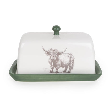 Highland Cow Butter Dish, Green