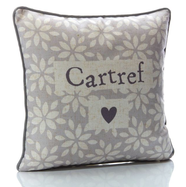 Welsh 'Cartref' Grey and white floral cushion