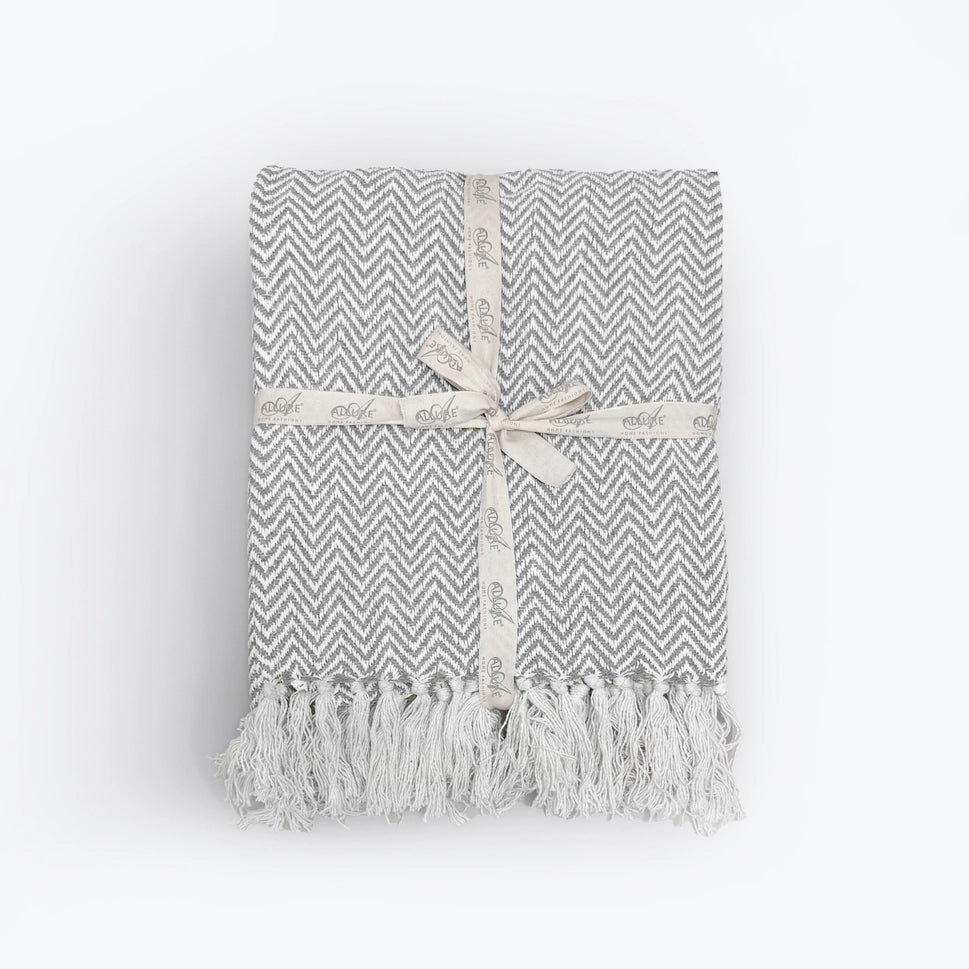 Chevron Herringbone Throw, 100% cotton, Light Grey