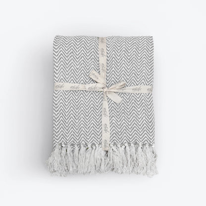 Chevron Herringbone Throw, 100% cotton, Light Grey