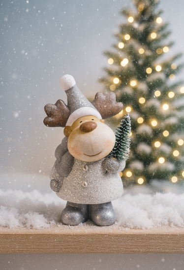 Ceramic Reindeer With Tree, 17cm