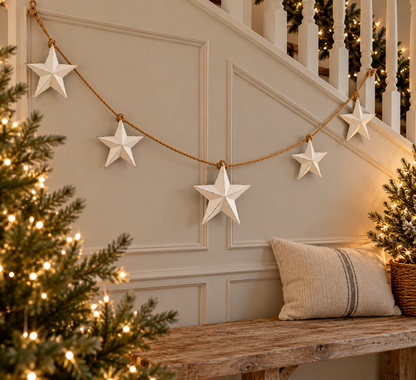 White Metal Star Garland, 1.3m