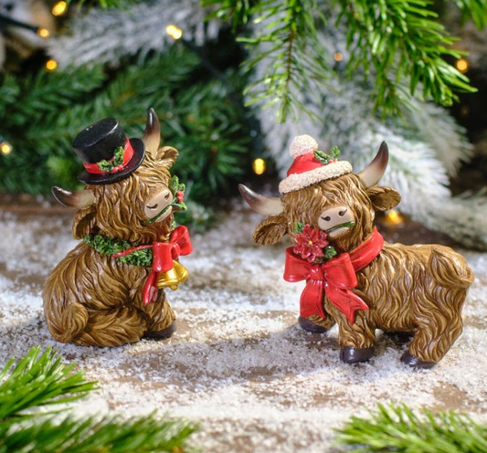 Resin Highland Cow With Hat & Scarf, 2 designs