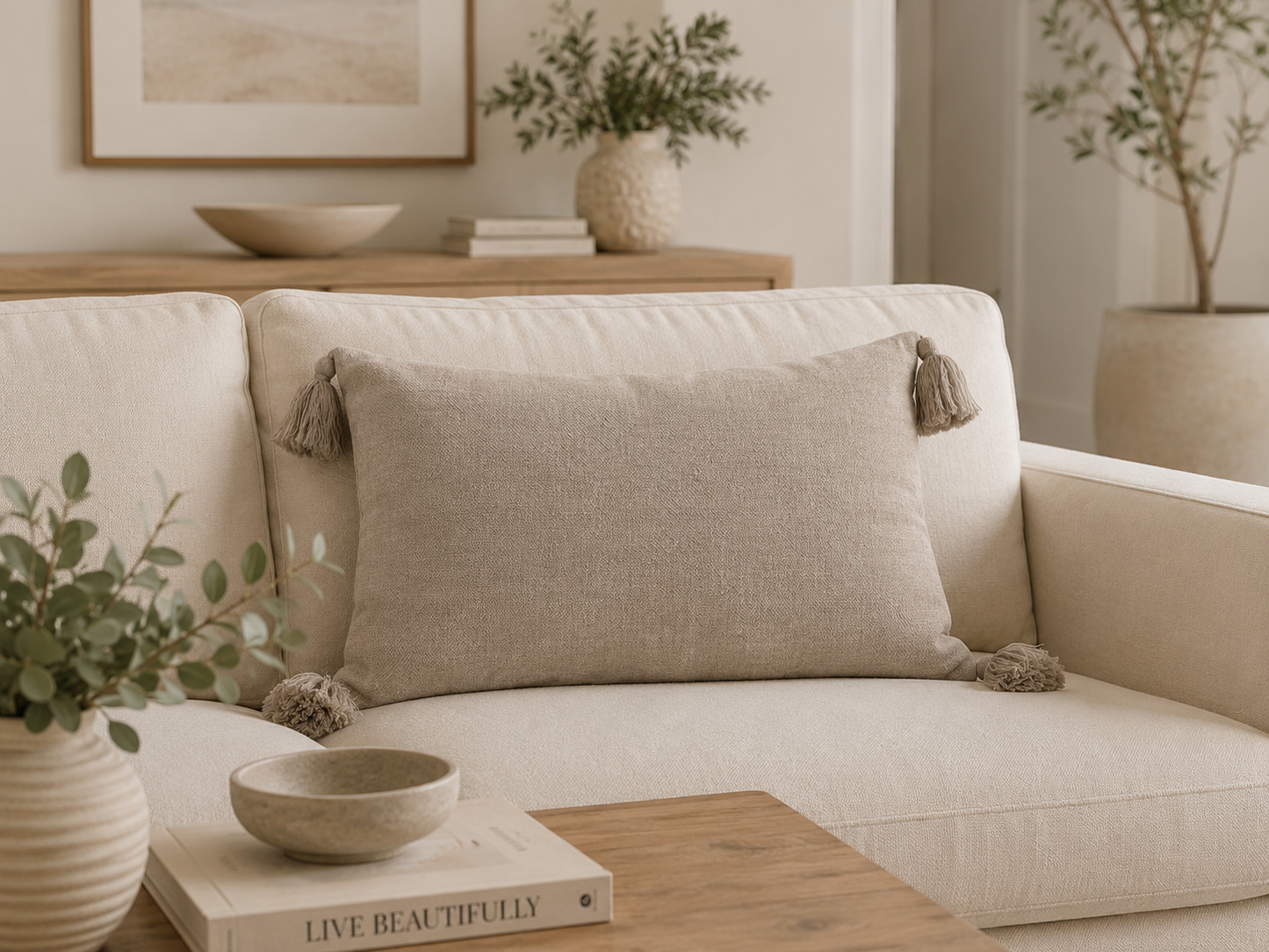 Cream Tassel edge Cushion