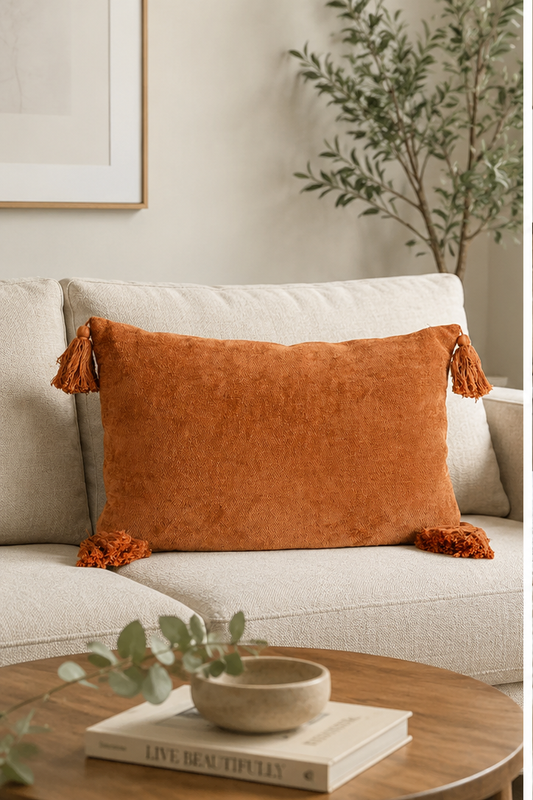 Burnt Orange Tassel Edge Cusion