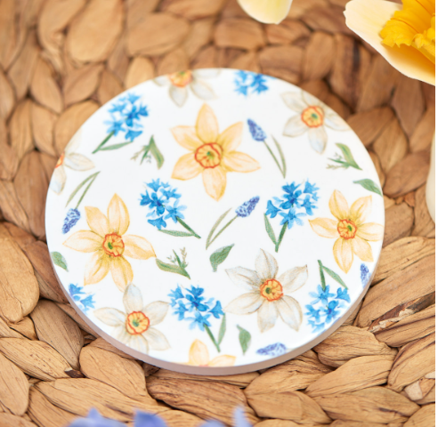 Ceramic Daffodil & Hyacinth Coasters, set4