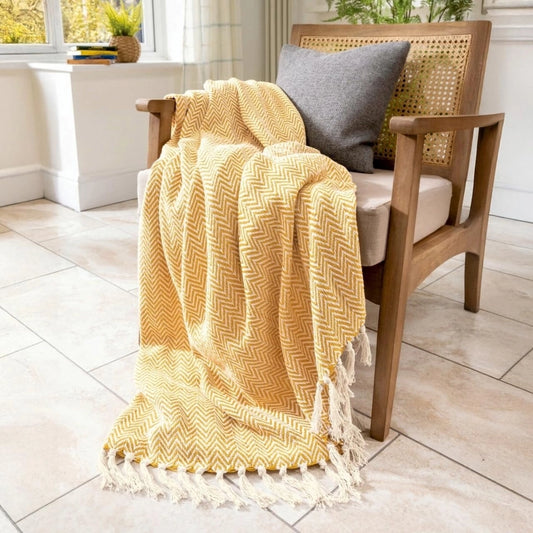 Chevron Herringbone Throw, 100% cotton, Mustard