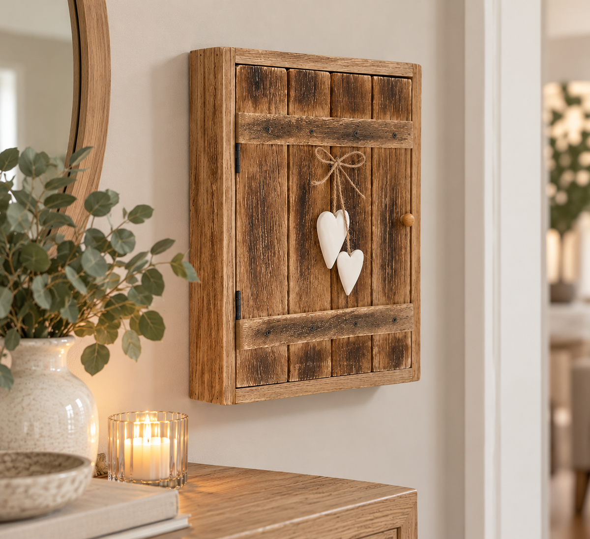 Wooden Key Box with hearts