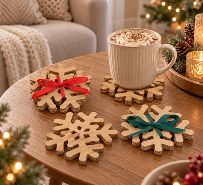 Wooden Snowflake Coasters, set 4