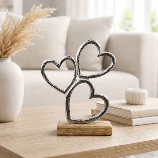 Triple Heart on wood block, 20cm