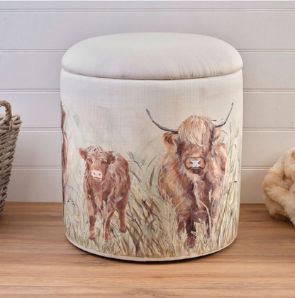 Highland Cow Fabric Storage Stool