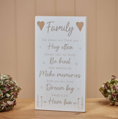 Family rules, with white heart cut out