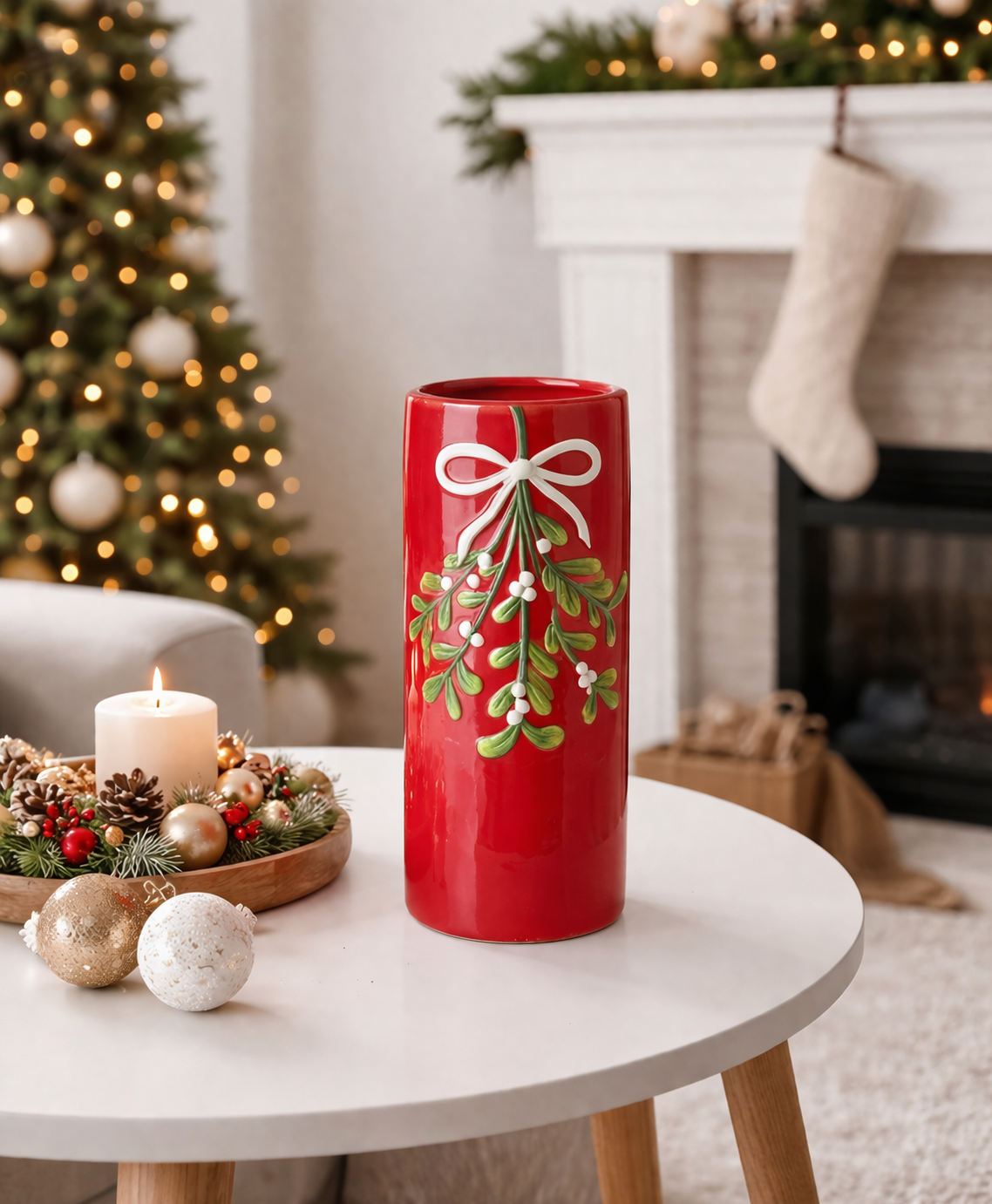 Red Ceramic Mistletoe Vase