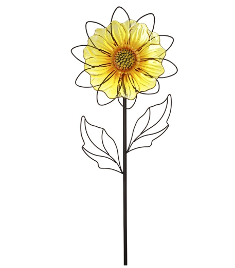 Yellow Flower Glass & Metal Stake