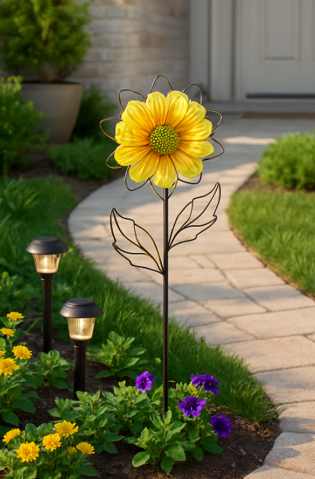 Yellow Flower Glass & Metal Stake