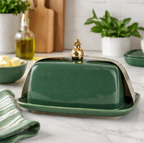 Green Pineapple Topped Butter Dish