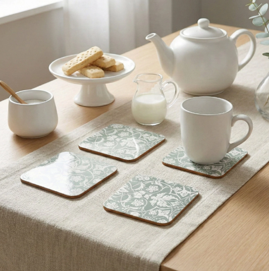 Jacquered Sage Green Coasters - 4pk