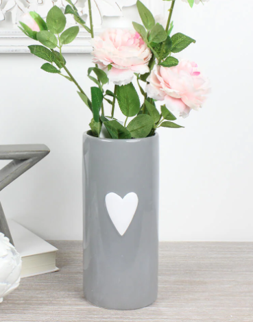 Grey Ceramic Vase with White Heart