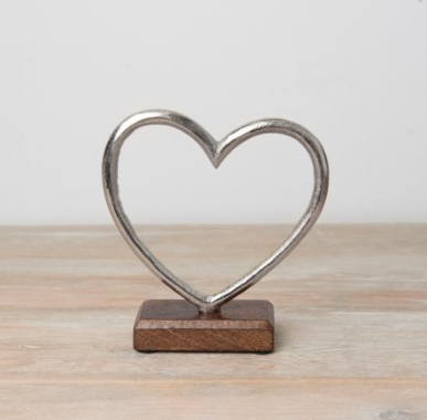 Metal Heart on wooden base, 17cm