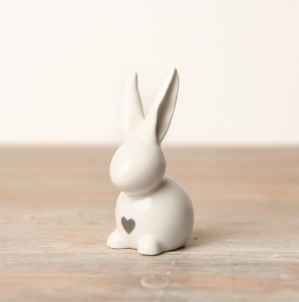White Ceramic Heart Rabbit, 7.5cm