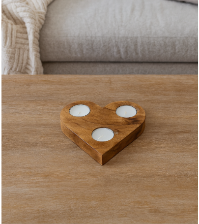 Heart Shaped Wooden Tealight Holder