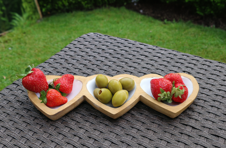 Wooden Heart Triple Nibble Tray