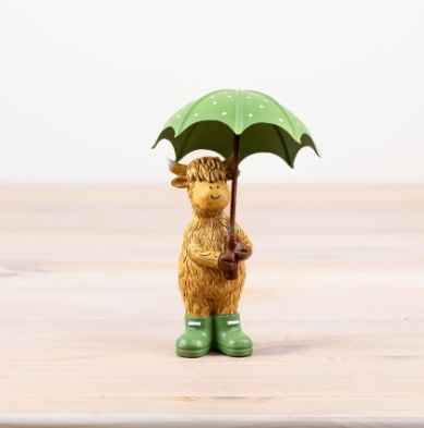 Highland Cow with Umbrella, & Wellies