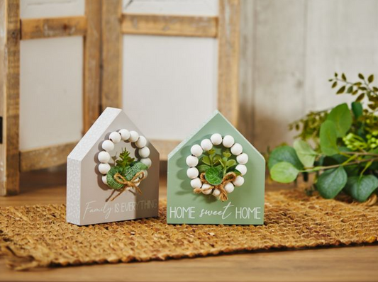 Wooden House Block, with bead wreath