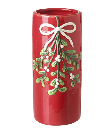 Red Ceramic Mistletoe Vase