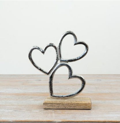 Triple Heart on wood block, 20cm