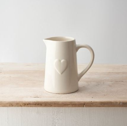 Ceramic White Heart Jug, 16cm