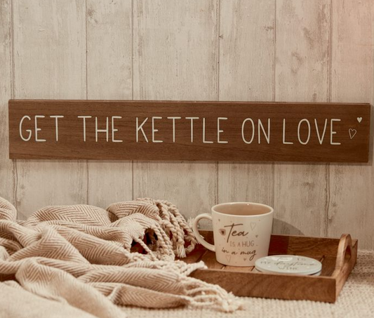 Wooden, 'Kettle on' plaque