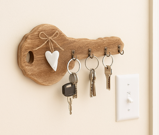 Heart wood key hanger