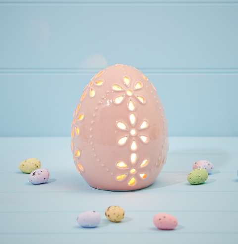 LED Ceramic Pink Egg with flower cut out