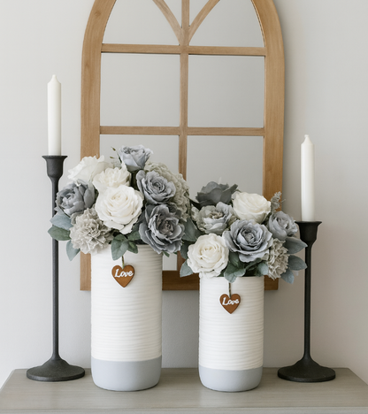 White & Grey Ridge Vase, 2 sizes