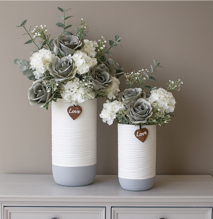 White & Grey Ridge Vase, 2 sizes