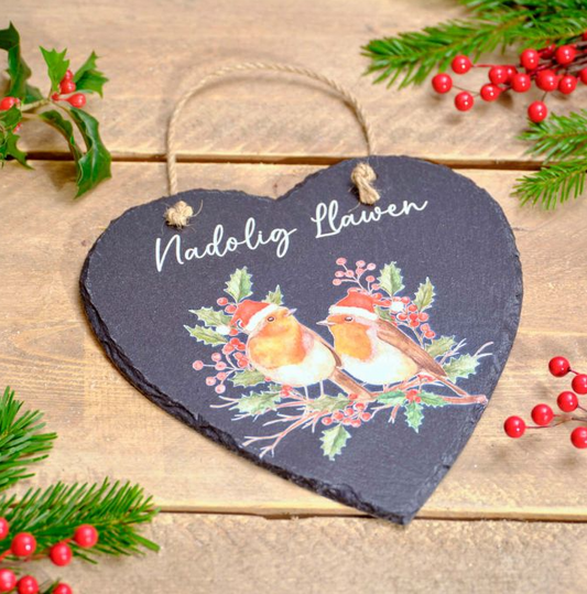 Nadolig Llawen Slate Hanger with Berries