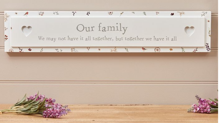 Our Family White long plaque, 60cm