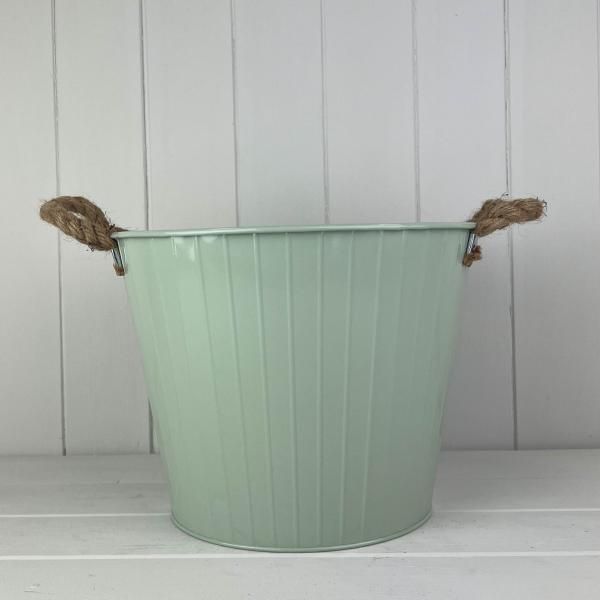 Sage Green Round Tapered Zinc Planter with Rope Ears