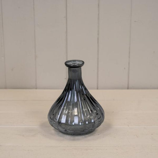 Cool Grey Ribbed Bud Vase