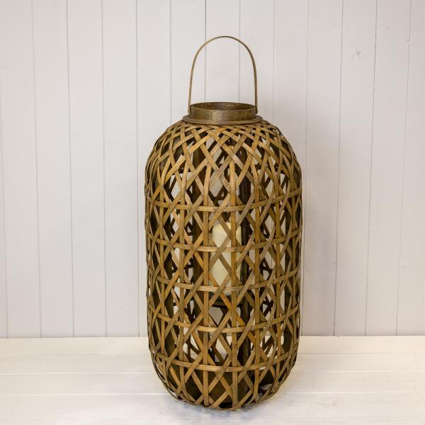 Large Oval Bamboo Lantern with Glass Insert H65  D35cm