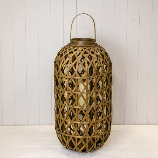Large Oval Bamboo Lantern with Glass Insert H65  D35cm