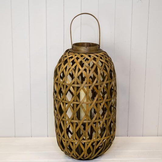 Medium Oval Bamboo Lantern with Glass Insert H55.5  D30cm
