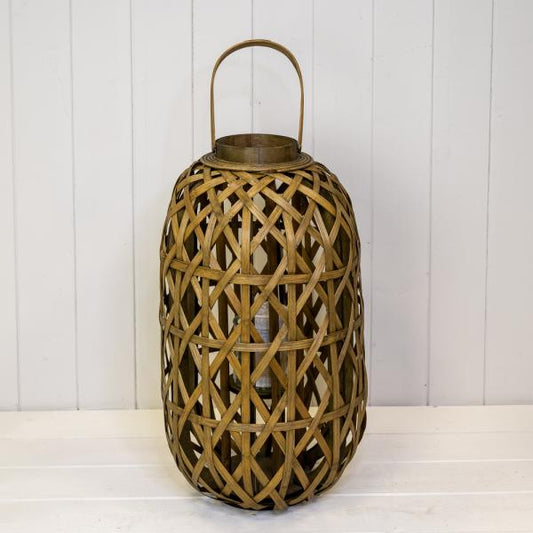 Small Oval Bamboo Lantern with Glass Insert H45  D26cm
