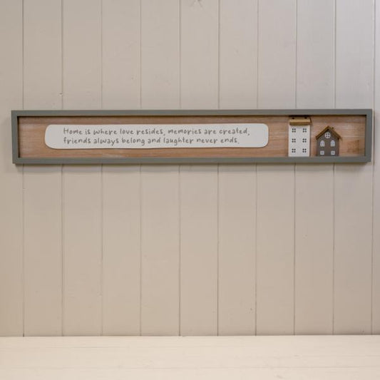 Rectangle Grey Border Wooden Sign 'Home is Where Love Resides  Memories are Created  Friends Always