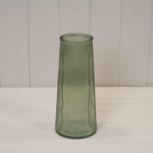 Vintage Green Tall Ribbed Vase H22.5cm D10cm  Weight-595g