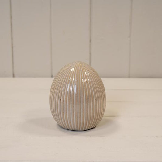 Glazed Ceramic Egg Ornament with Textured Detail L8.7xW8.7xH10.2cm
