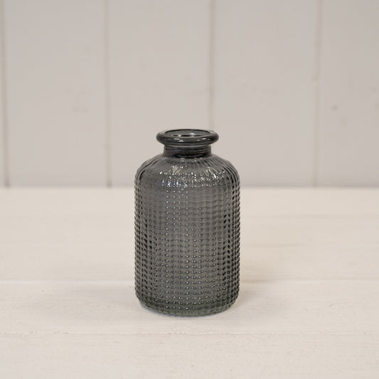 Cool Grey Ribbed Glass Bottle