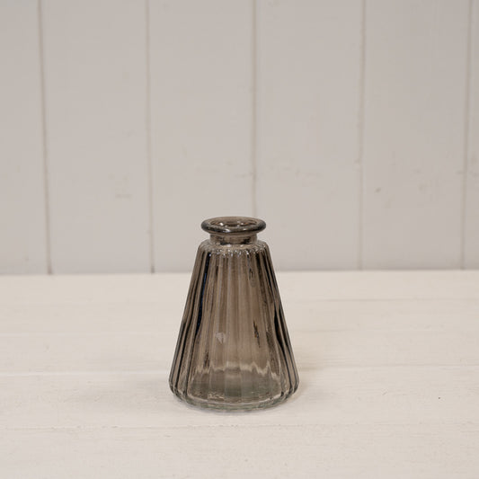 Warm Grey Glass Ribbed Vase