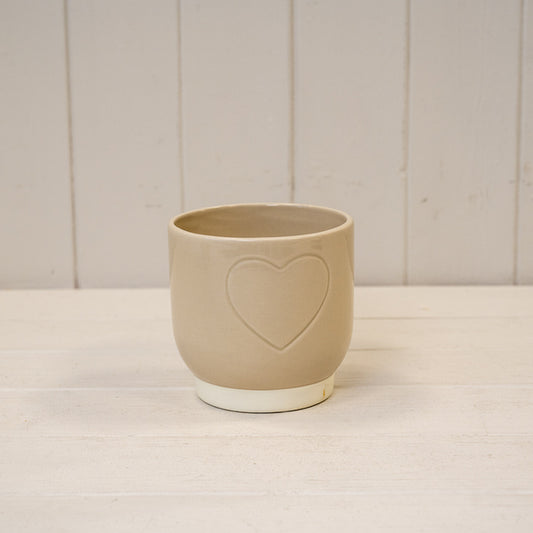 Cream Debossed Heart Pot TD11.3cm H11cm B8.6cm
